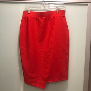 Belle Sky Red Asymmetrical Pencil Skirt